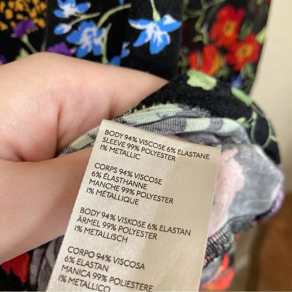 ANTHROPOLOGIE Maeve Floral Black Blouse Sheer Sleeve Jacquin Peasant Top - Picture 8 of 8